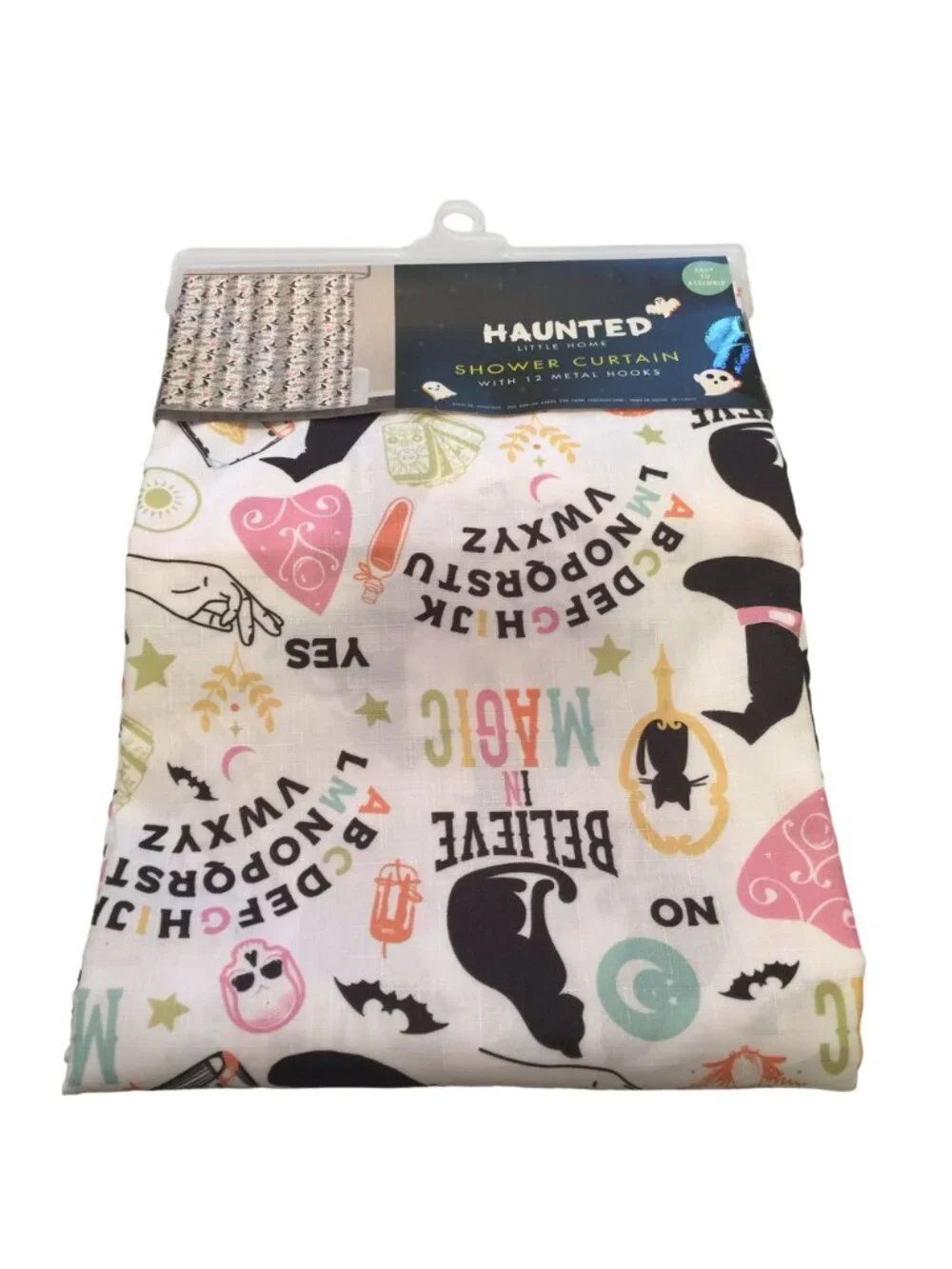 HAUNTED LITTLE HOME Witch Cat Ouija Mushrooms Shower Curtain with Metal Hooks